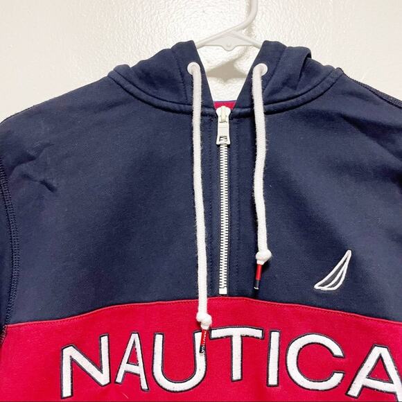 Nautica Red Blue Half Zip Hoodie - Picture 4 of 7
